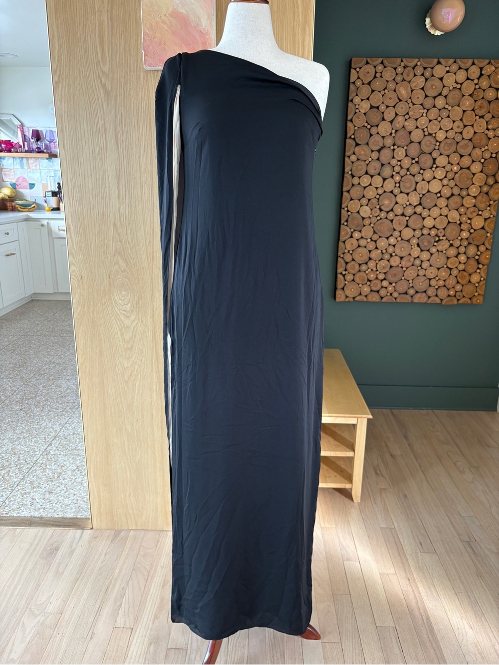Halston Heritage One-Shoulder Black Maxi Dress